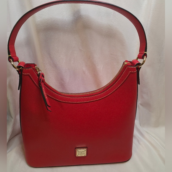 Dooney Saffiano Red Leather Kirby Hobo Bag